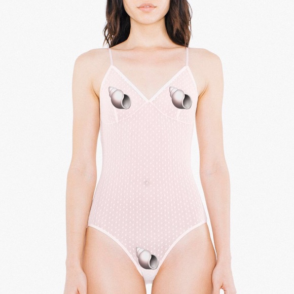 NWOT! American Apparel Light Pale Pink Sheer Micro-Mesh Lace Bodysuit - Picture 1 of 3